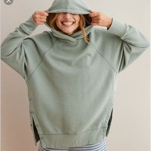 Aerie City Side Snap Hoodie- Overcast Green- Small